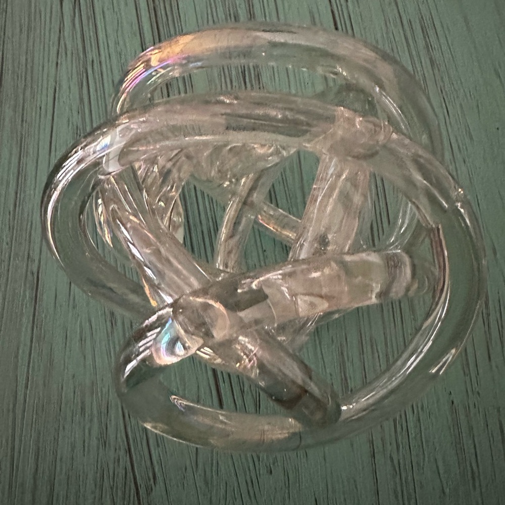 Clear Iridescent Glass Knot Infinity Circle Sculpture By Nouveau Art Glass
